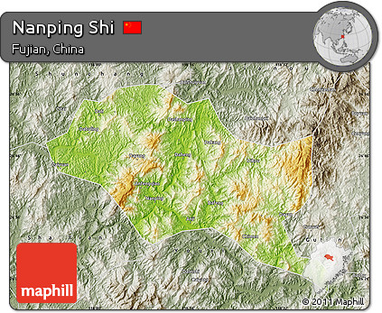 Physical Map of Nanping Shi, semi-desaturated