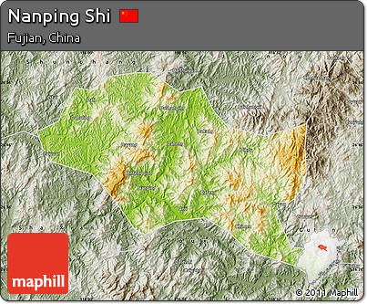 Physical Map of Nanping Shi, semi-desaturated