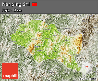 Physical Map of Nanping Shi, semi-desaturated