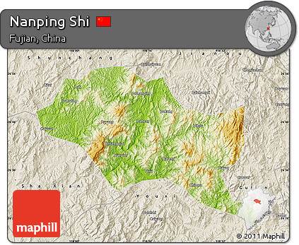 Physical Map of Nanping Shi, shaded relief outside