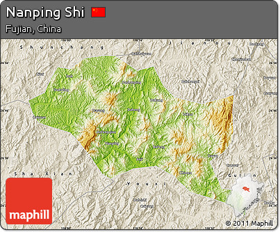 Physical Map of Nanping Shi, shaded relief outside