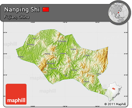Physical Map of Nanping Shi, single color outside
