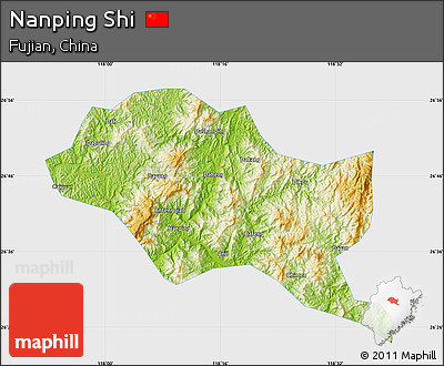 Physical Map of Nanping Shi, single color outside
