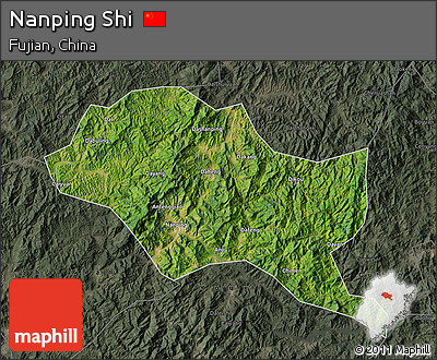 Satellite Map of Nanping Shi, darken, semi-desaturated