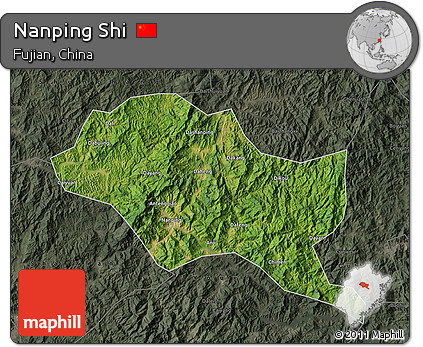 Satellite Map of Nanping Shi, darken, semi-desaturated