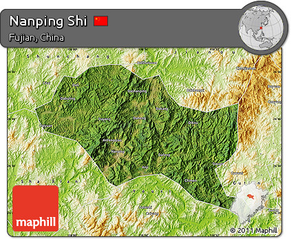 Satellite Map of Nanping Shi, physical outside
