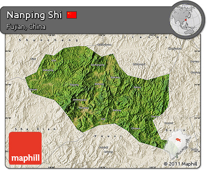 Satellite Map of Nanping Shi, shaded relief outside