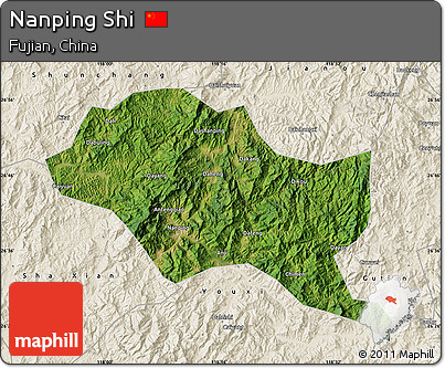 Satellite Map of Nanping Shi, shaded relief outside