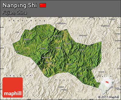 Satellite Map of Nanping Shi, shaded relief outside