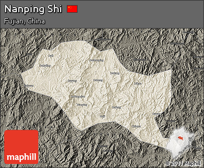 Shaded Relief Map of Nanping Shi, darken