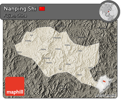 Shaded Relief Map of Nanping Shi, darken