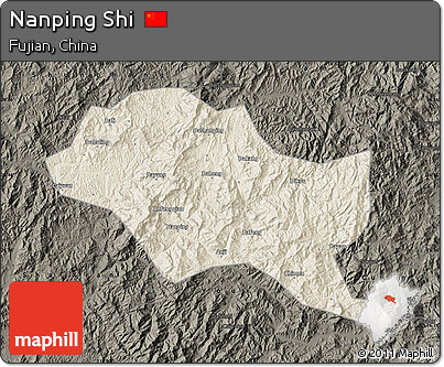 Shaded Relief Map of Nanping Shi, darken