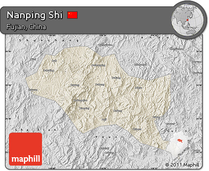 Shaded Relief Map of Nanping Shi, desaturated