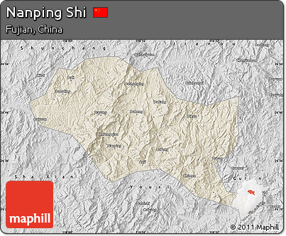 Shaded Relief Map of Nanping Shi, desaturated