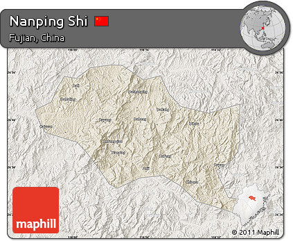Shaded Relief Map of Nanping Shi, lighten