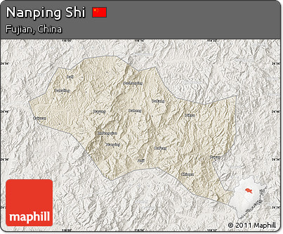 Shaded Relief Map of Nanping Shi, lighten