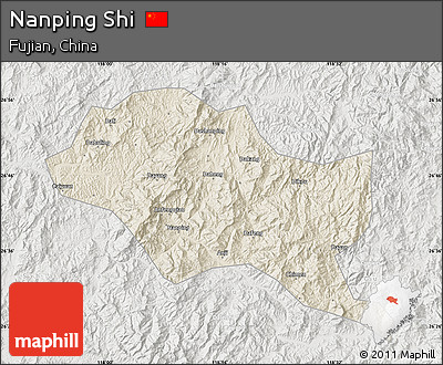 Shaded Relief Map of Nanping Shi, lighten, semi-desaturated