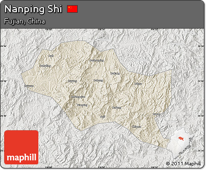 Shaded Relief Map of Nanping Shi, lighten, semi-desaturated