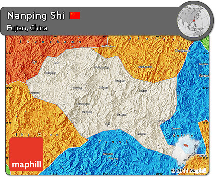 Shaded Relief Map of Nanping Shi, political outside