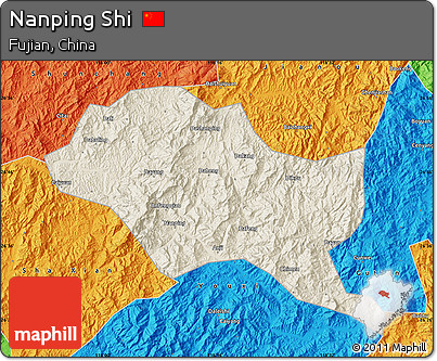 Shaded Relief Map of Nanping Shi, political outside