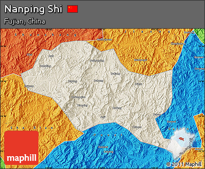 Shaded Relief Map of Nanping Shi, political outside
