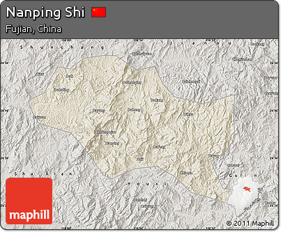 Shaded Relief Map of Nanping Shi, semi-desaturated