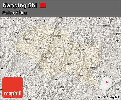 Shaded Relief Map of Nanping Shi, semi-desaturated