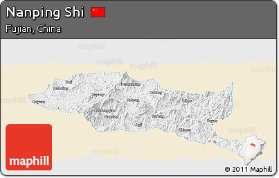 Classic Style Panoramic Map of Nanping Shi, single color outside
