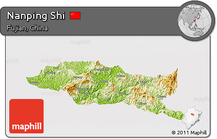 Physical Panoramic Map of Nanping Shi, cropped outside