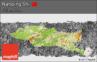 Physical Panoramic Map of Nanping Shi, darken, desaturated