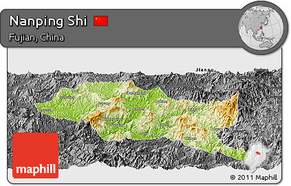 Physical Panoramic Map of Nanping Shi, darken, desaturated