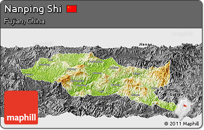 Physical Panoramic Map of Nanping Shi, darken, desaturated
