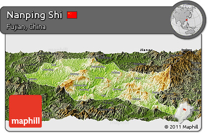 Physical Panoramic Map of Nanping Shi, darken