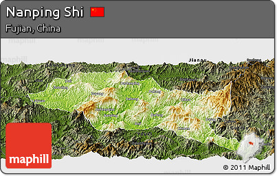 Physical Panoramic Map of Nanping Shi, darken