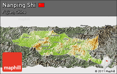 Physical Panoramic Map of Nanping Shi, darken, semi-desaturated