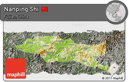 Physical Panoramic Map of Nanping Shi, darken, semi-desaturated