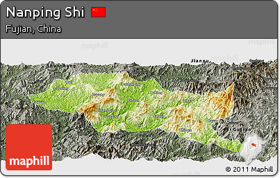 Physical Panoramic Map of Nanping Shi, darken, semi-desaturated