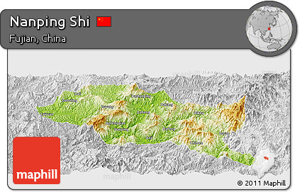Physical Panoramic Map of Nanping Shi, lighten, desaturated