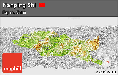 Physical Panoramic Map of Nanping Shi, lighten, desaturated