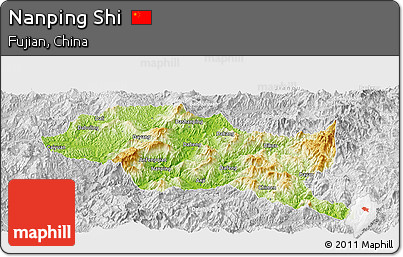 Physical Panoramic Map of Nanping Shi, lighten, desaturated