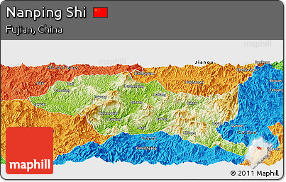 Physical Panoramic Map of Nanping Shi, political outside