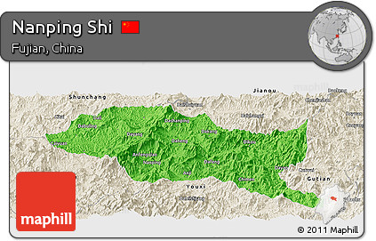 Political Panoramic Map of Nanping Shi, shaded relief outside