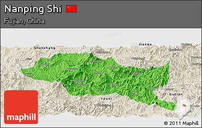 Political Panoramic Map of Nanping Shi, shaded relief outside