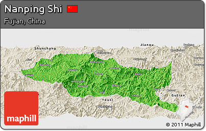 Political Panoramic Map of Nanping Shi, shaded relief outside