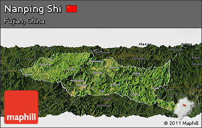 Satellite Panoramic Map of Nanping Shi, darken