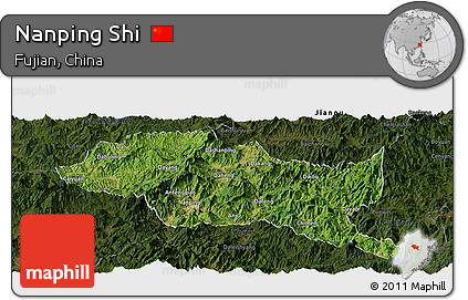 Satellite Panoramic Map of Nanping Shi, darken