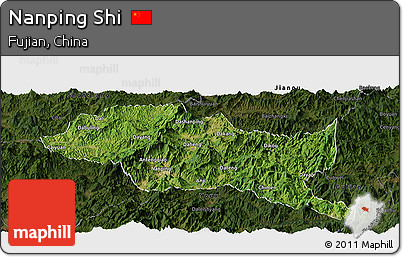Satellite Panoramic Map of Nanping Shi, darken