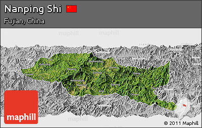 Satellite Panoramic Map of Nanping Shi, lighten, desaturated