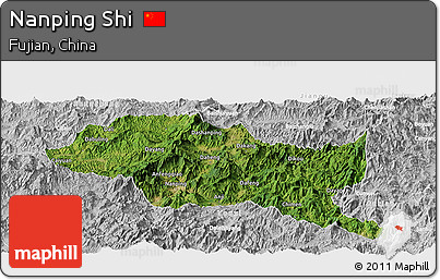 Satellite Panoramic Map of Nanping Shi, lighten, desaturated