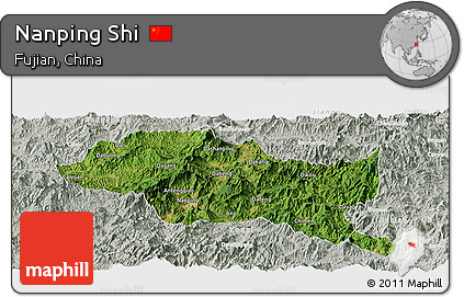 Satellite Panoramic Map of Nanping Shi, lighten, semi-desaturated